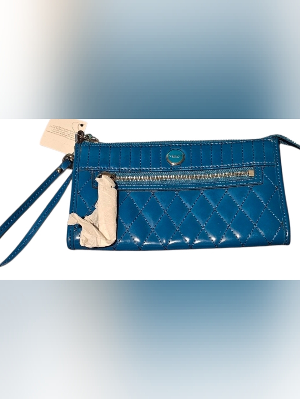 Coach Quilted Poppy Liquid Gloss Zippy Clutch Coach Wristlet Coach Wallet Teal